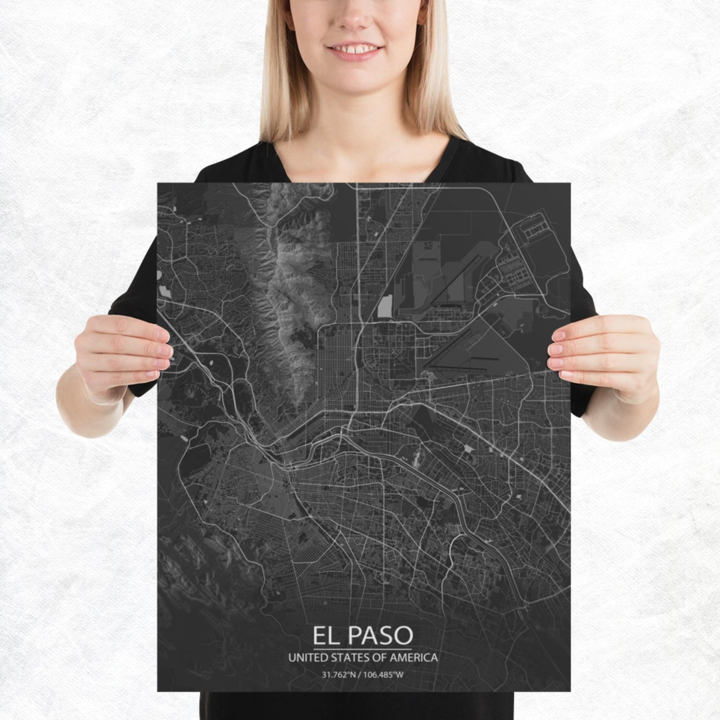 El Paso Dark Grey Paper Map
