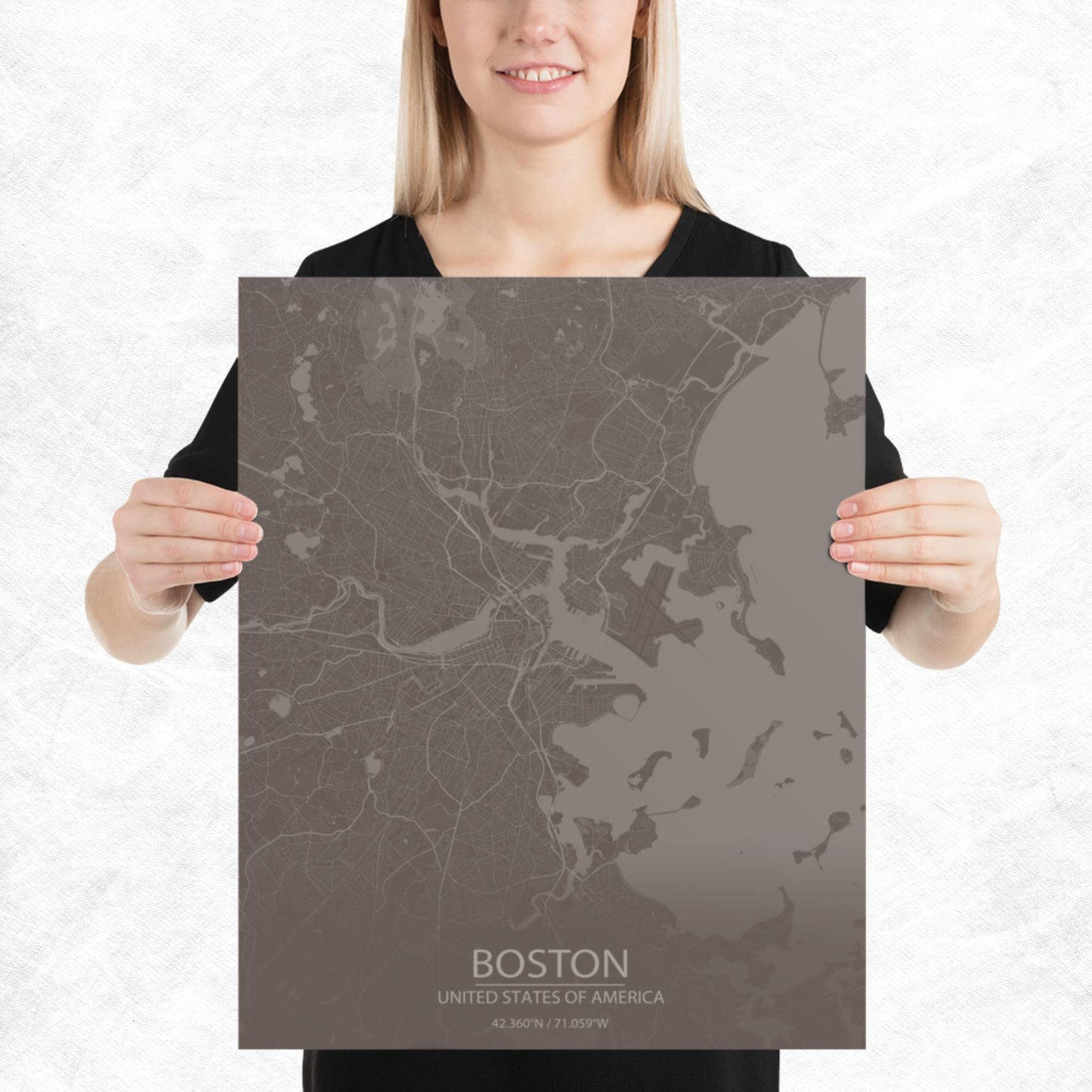 Boston Brown and Grey Paper Map