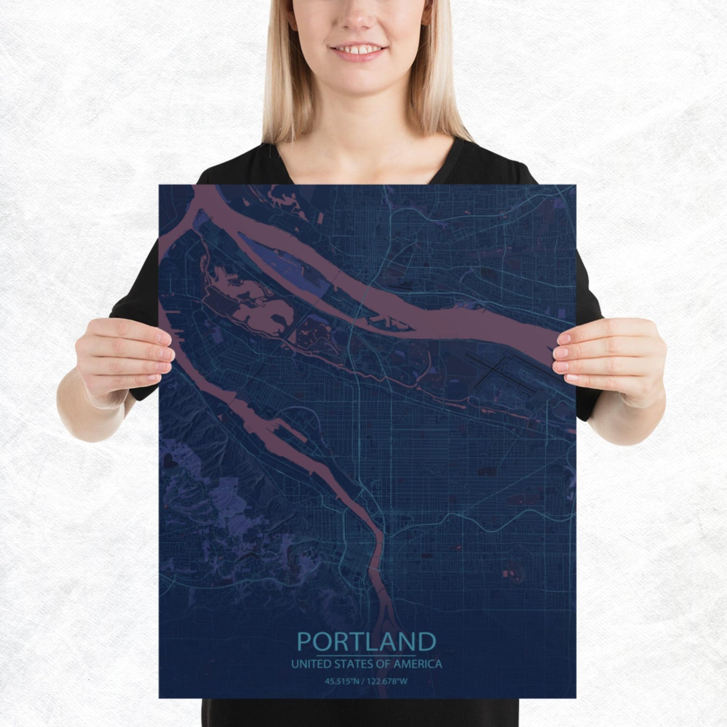 Portland Blue and Purple Paper Map