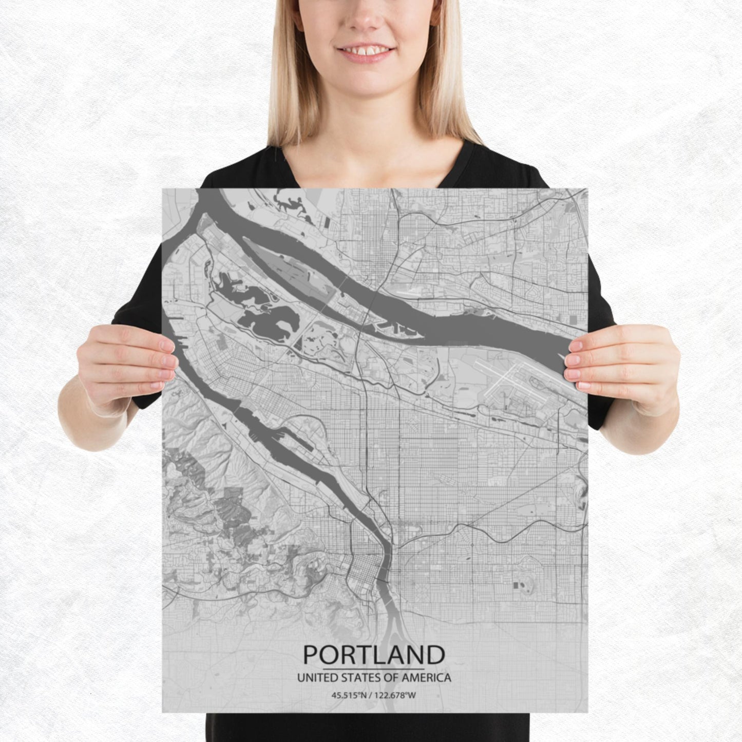 Portland Light Grey Paper Map