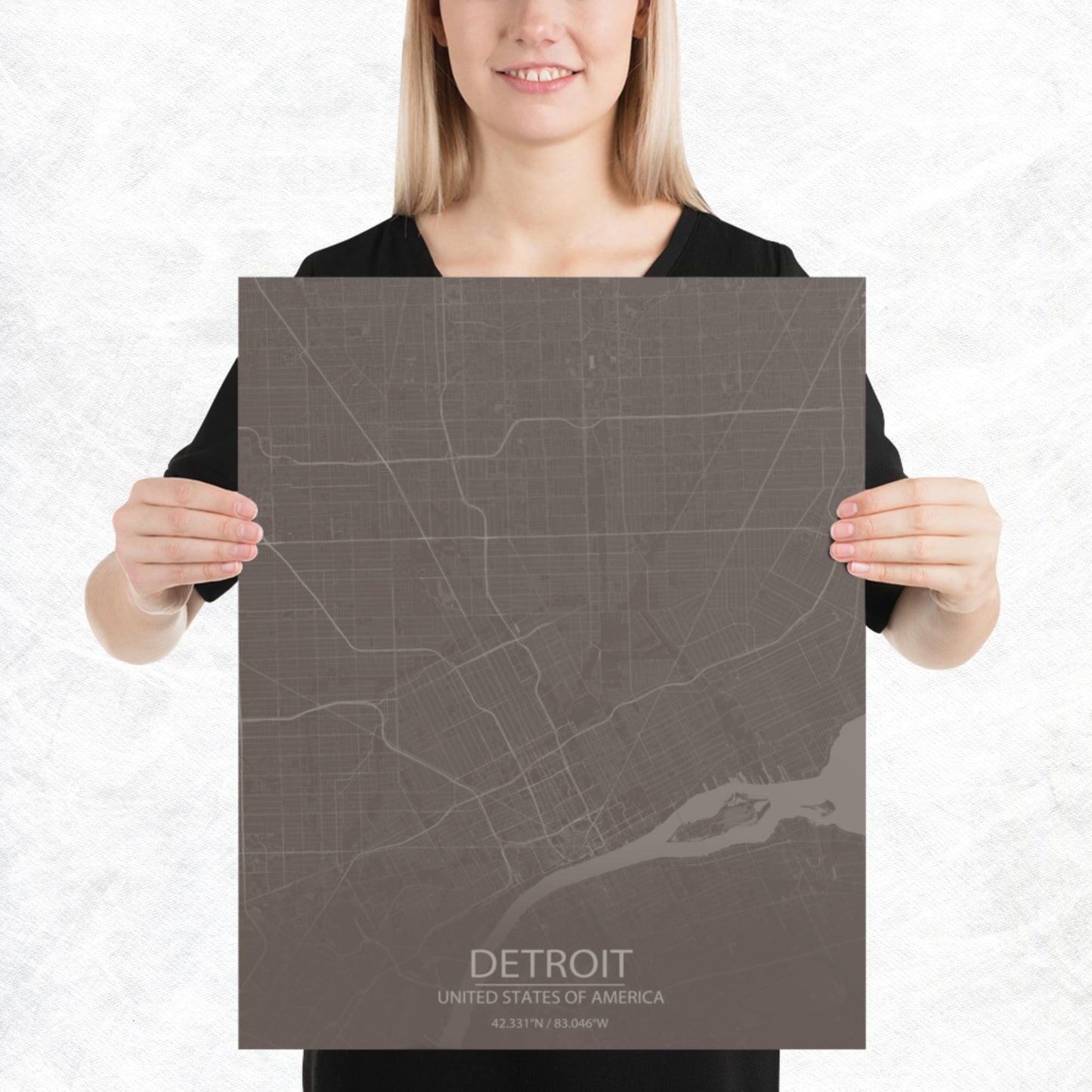 Detroit Brown and Grey Paper Map