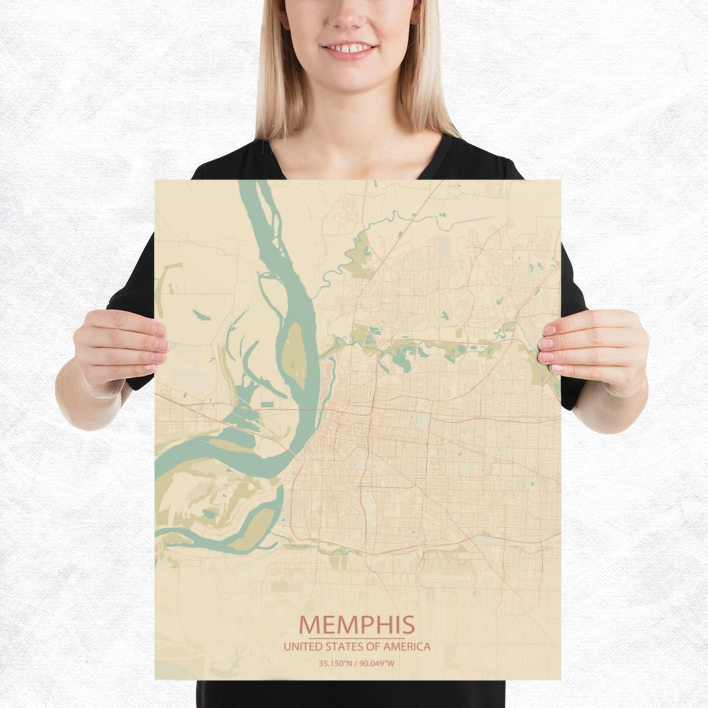 Memphis Vintage Style Paper Map