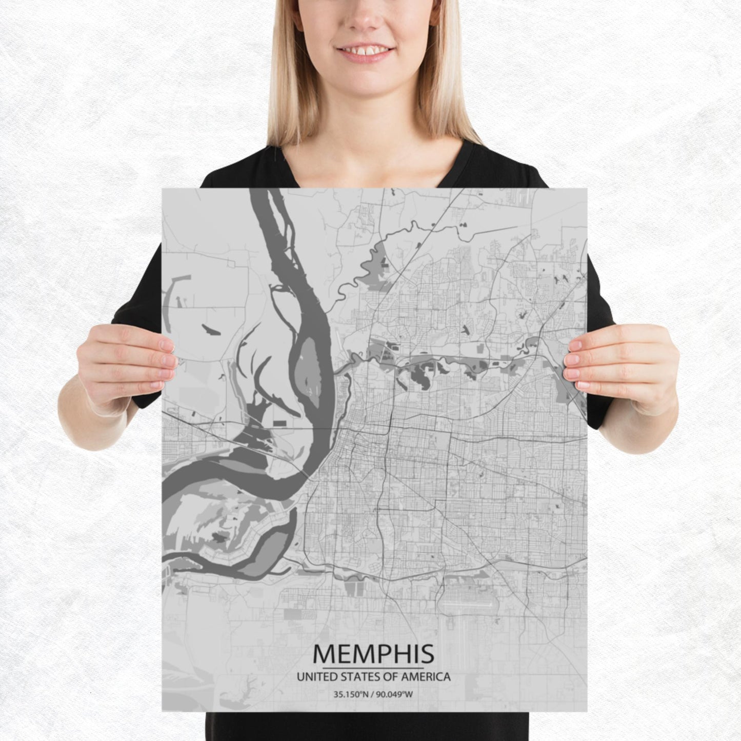 Memphis Light Grey Paper Map