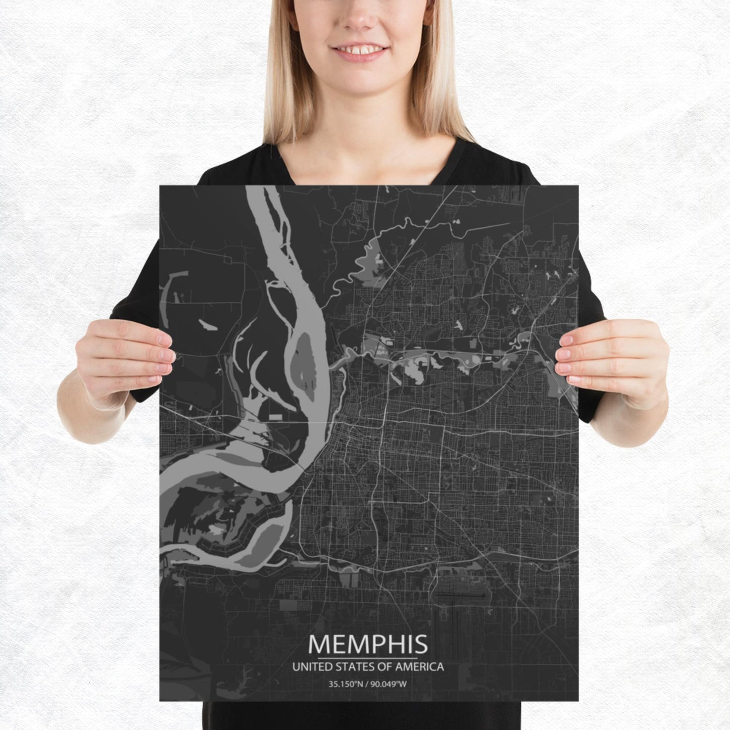 Memphis Dark Grey Paper Map