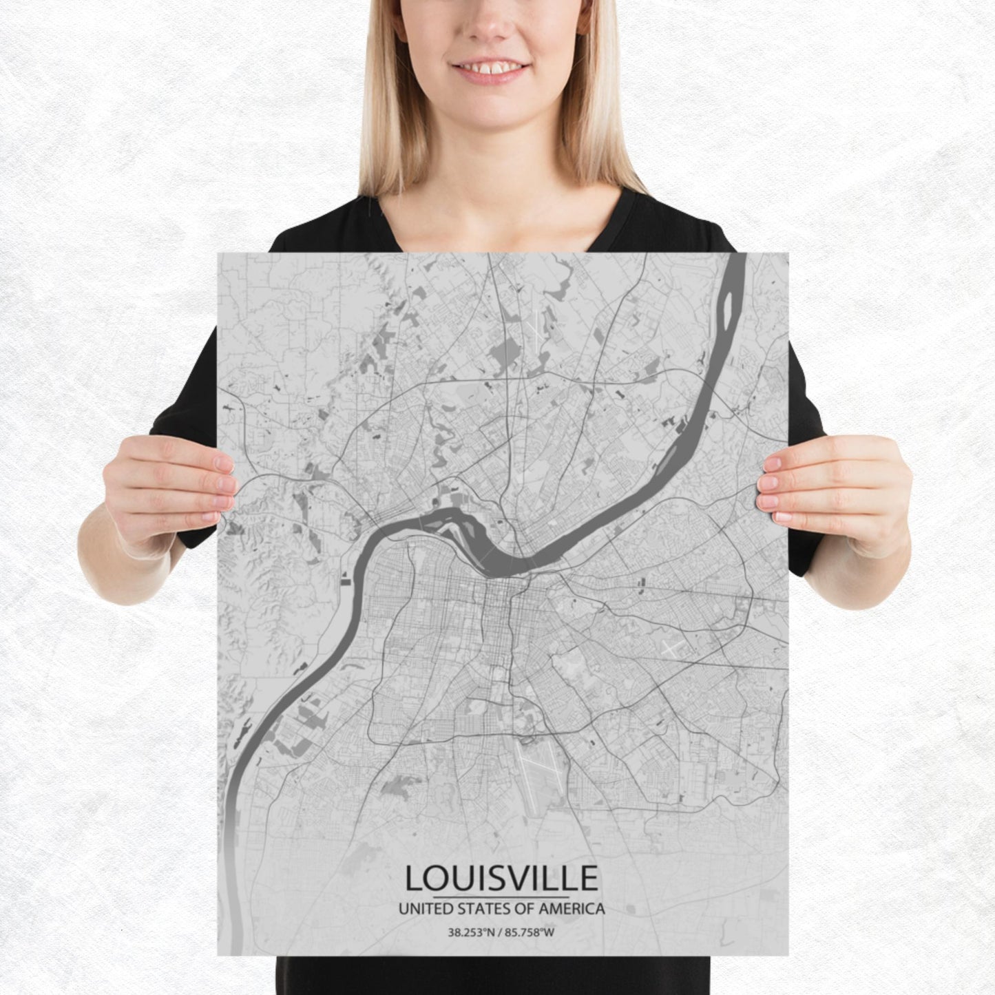Louisville Light Grey Paper Map