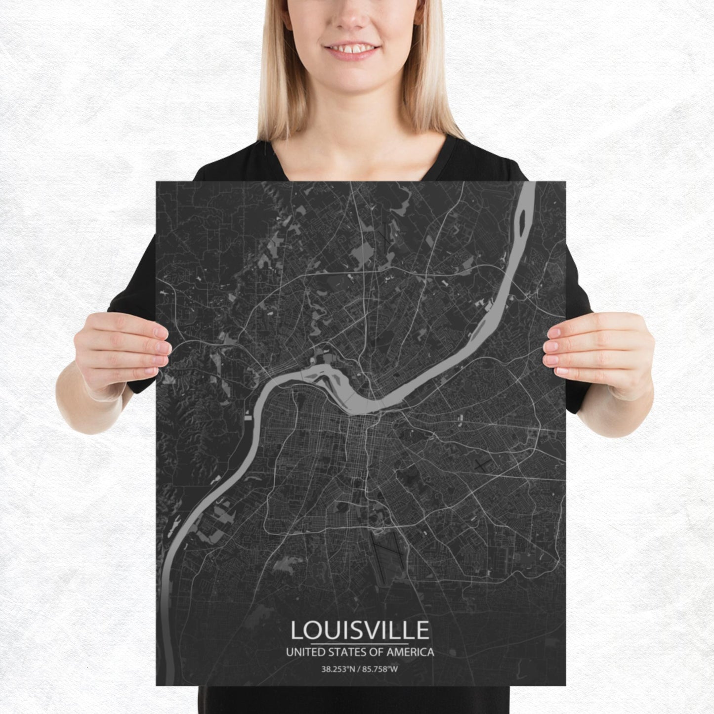 Louisville Dark Grey Paper Map