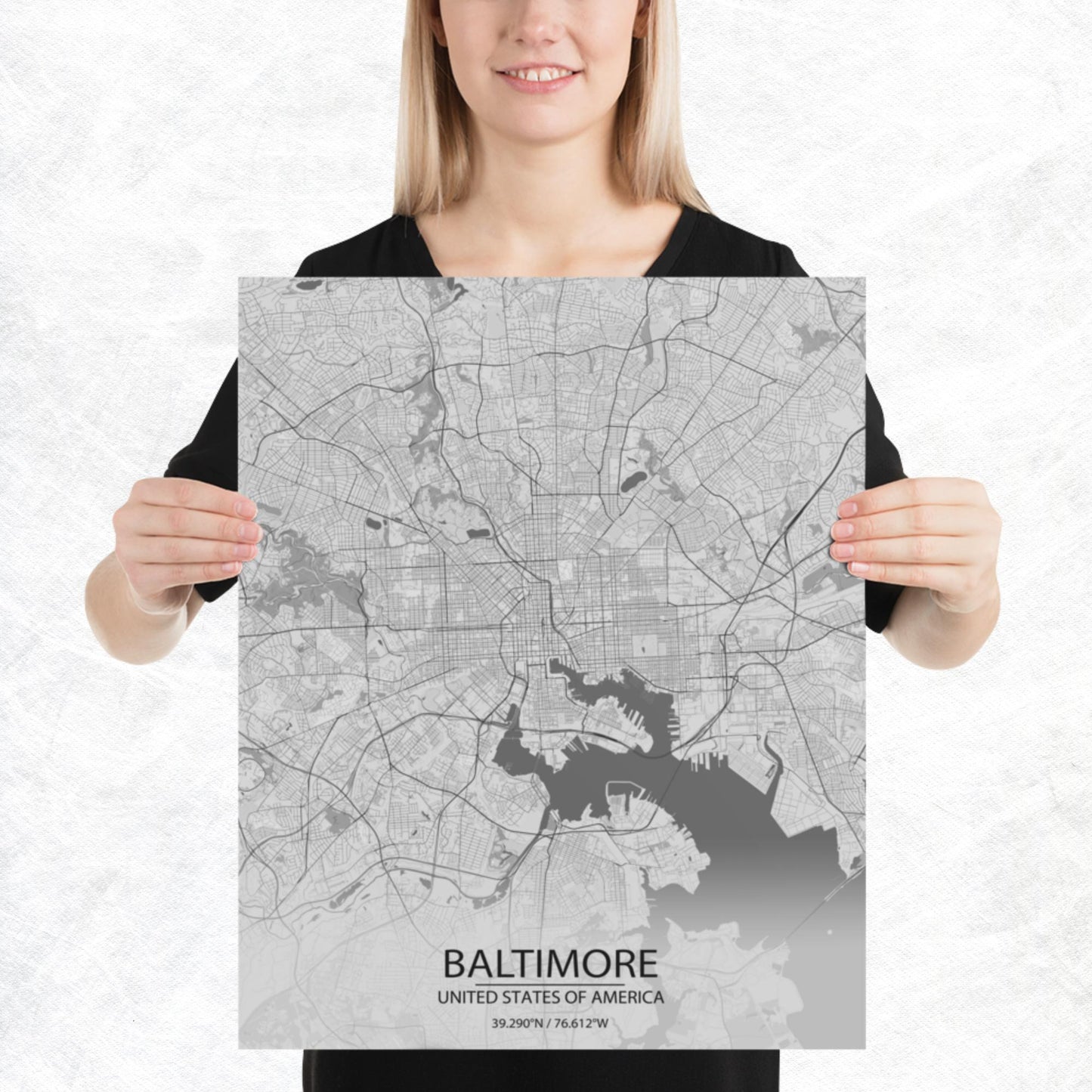Baltimore Light Grey Paper Map