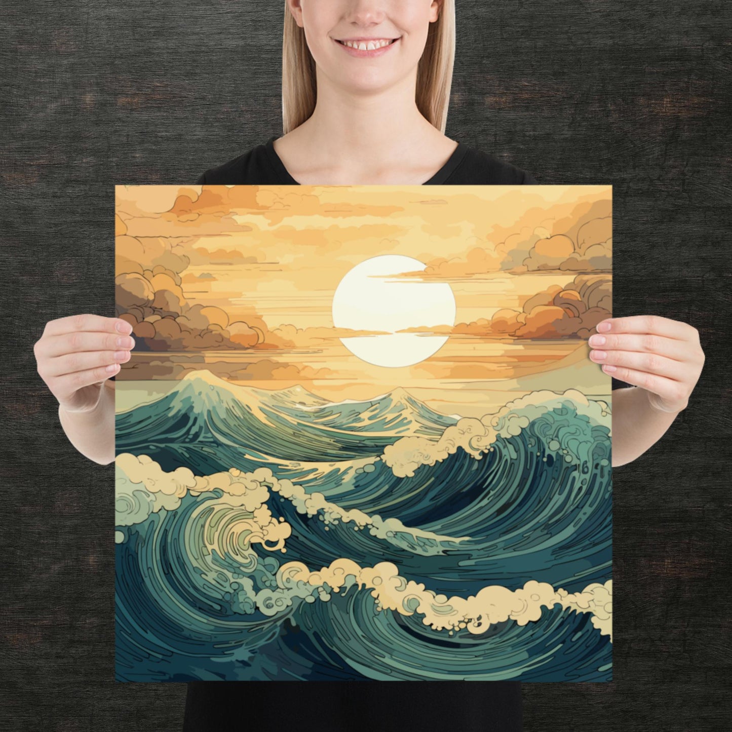 Wavy Sea Sunset Paper Poster