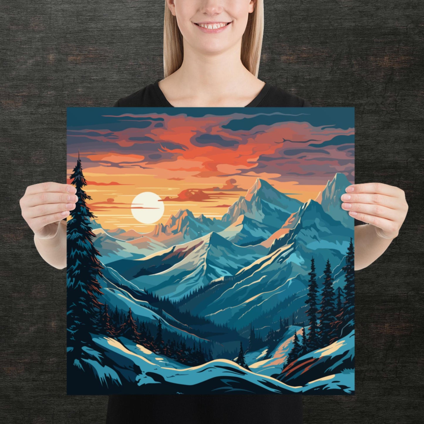 Snowy Mountain Sunset Paper Poster