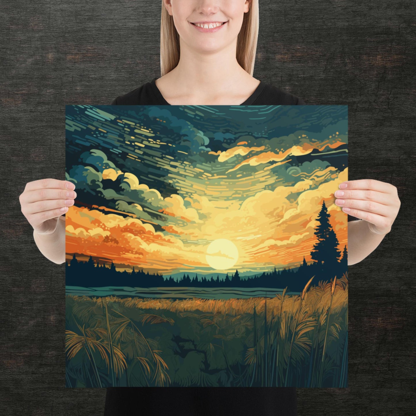 Crop Field Sunset Paper Poster