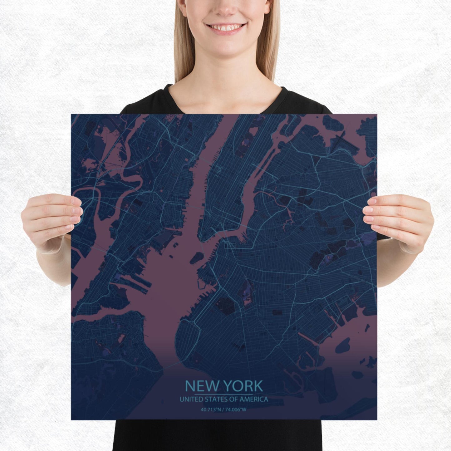 New York Blue and Purple Paper Map