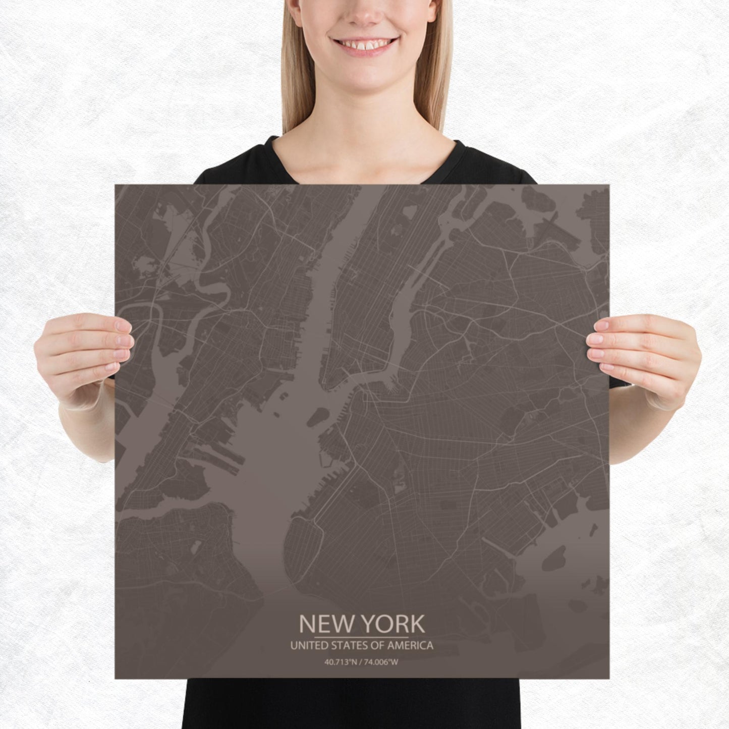 New York Brown and Grey Paper Map