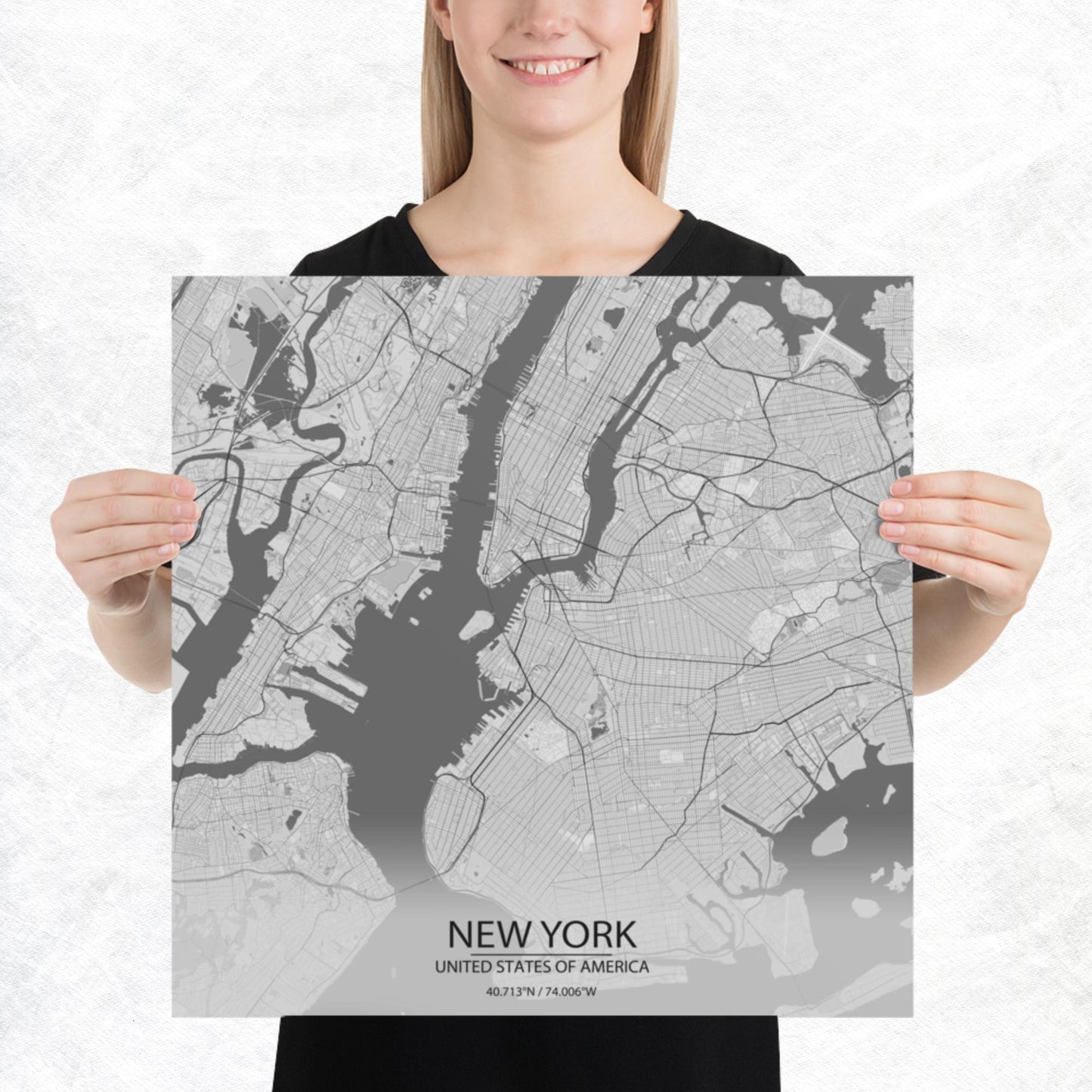 New York Light Grey Paper Map