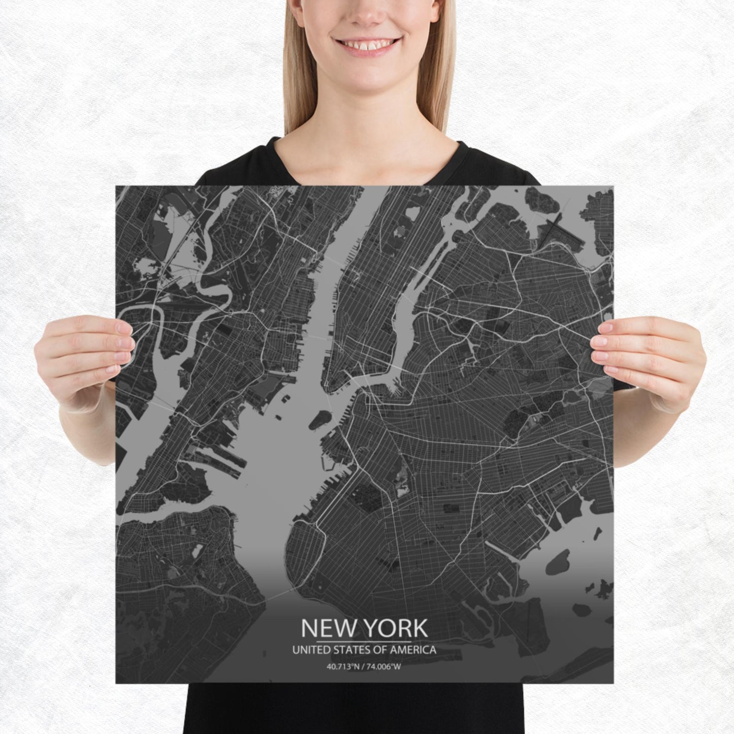 New York Dark Grey Paper Map
