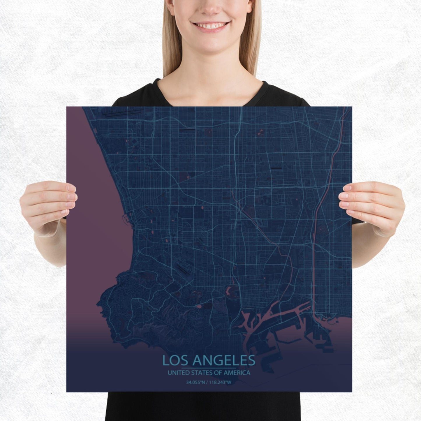 Los Angeles Blue and Purple Paper Map