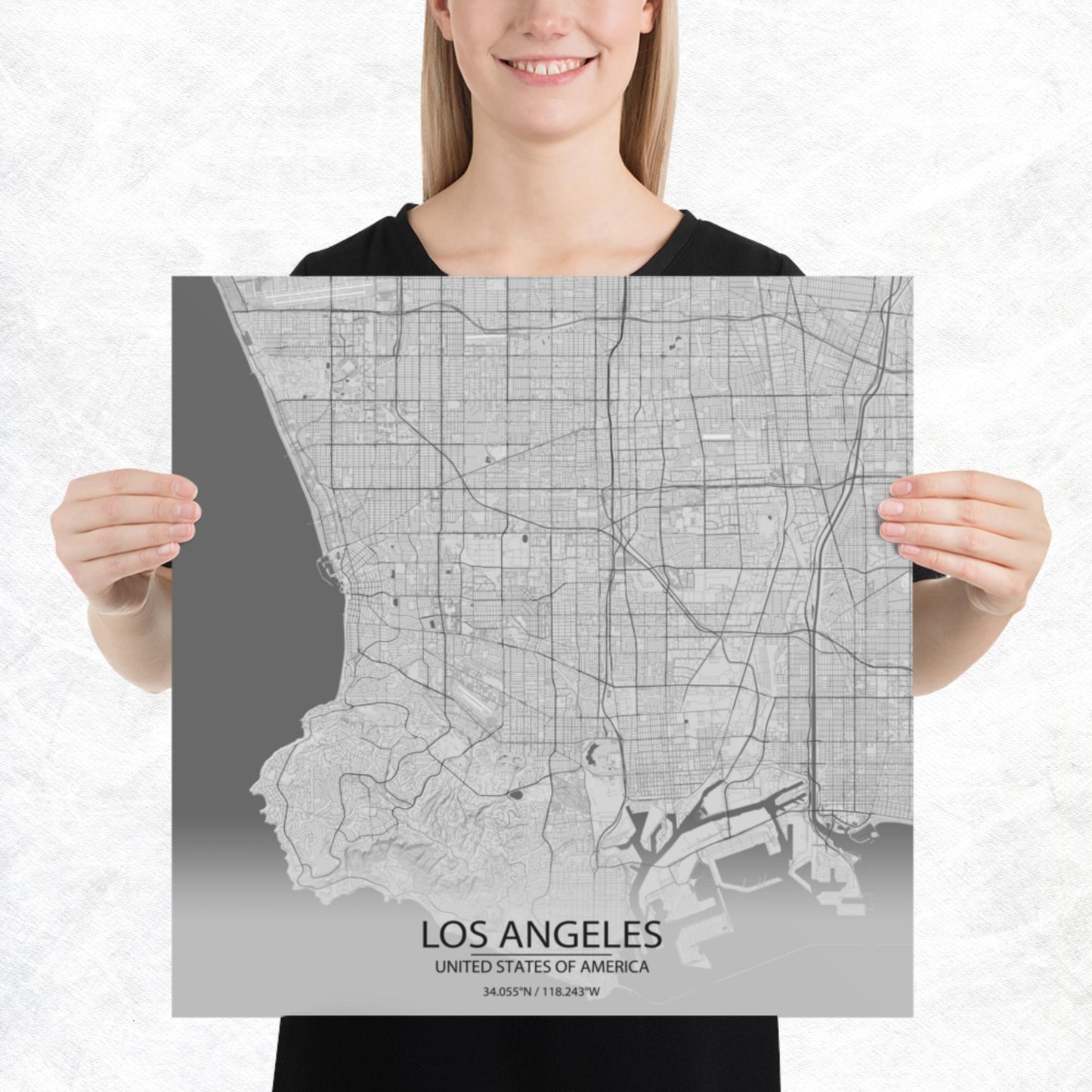 Los Angeles Light Grey Paper Map