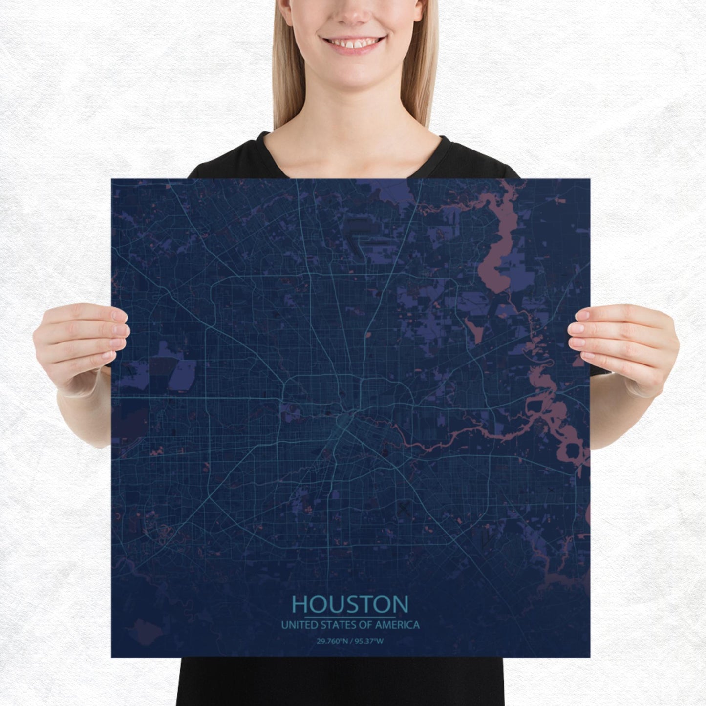 Houston Blue and Purple Paper Map