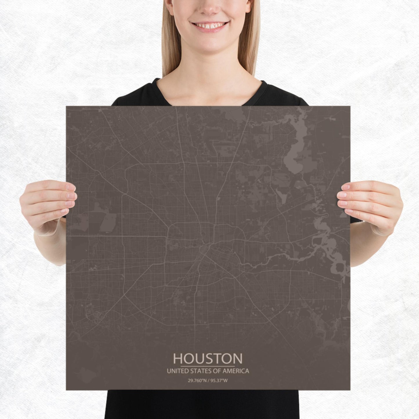 Houston Brown and Grey Paper Map