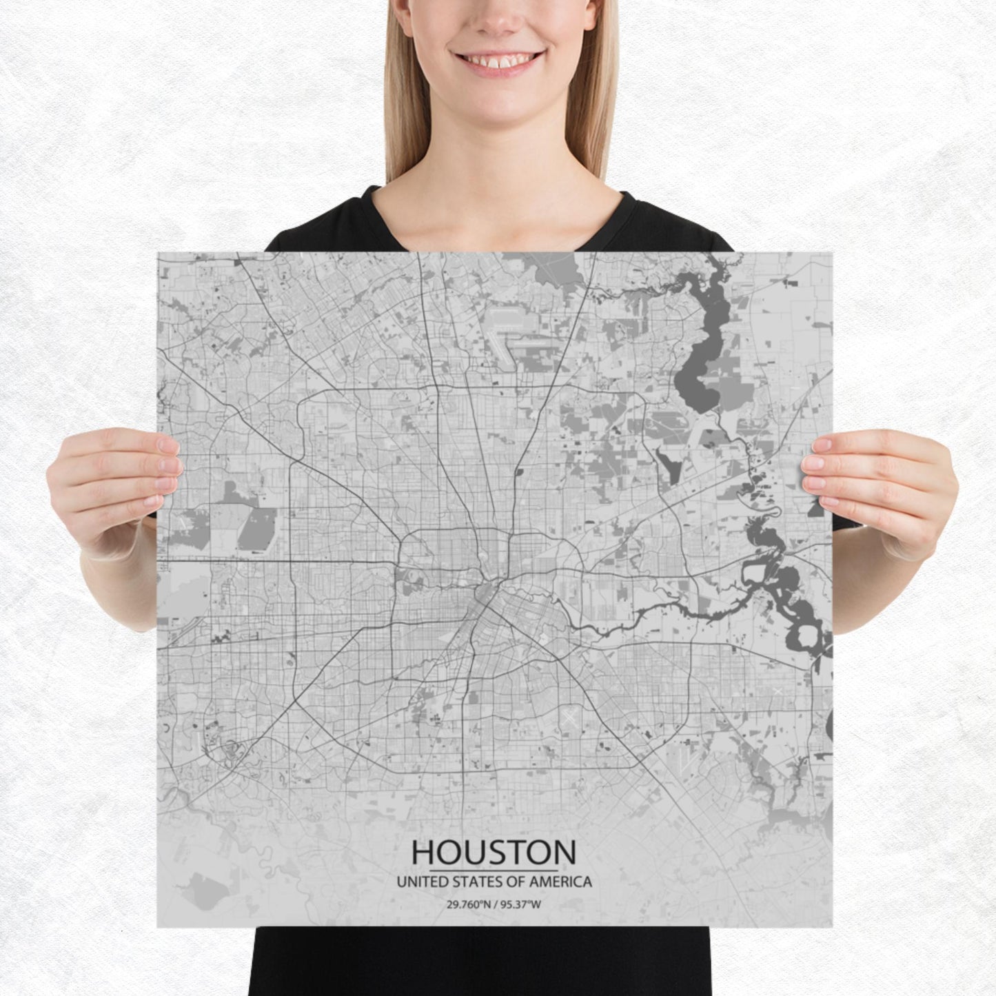 Houston Light Grey Paper Map