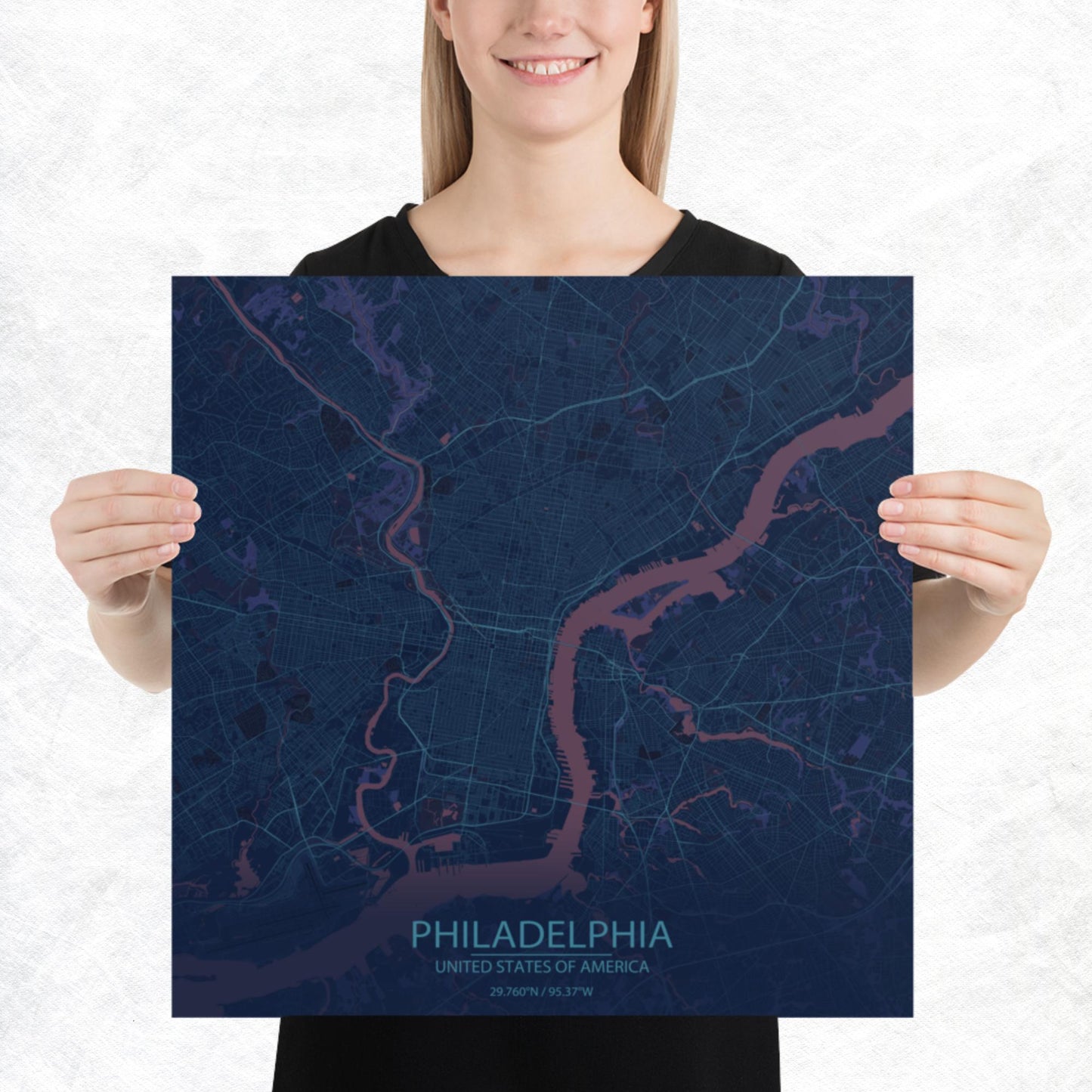 Philadelphia Blue and Purple Paper Map