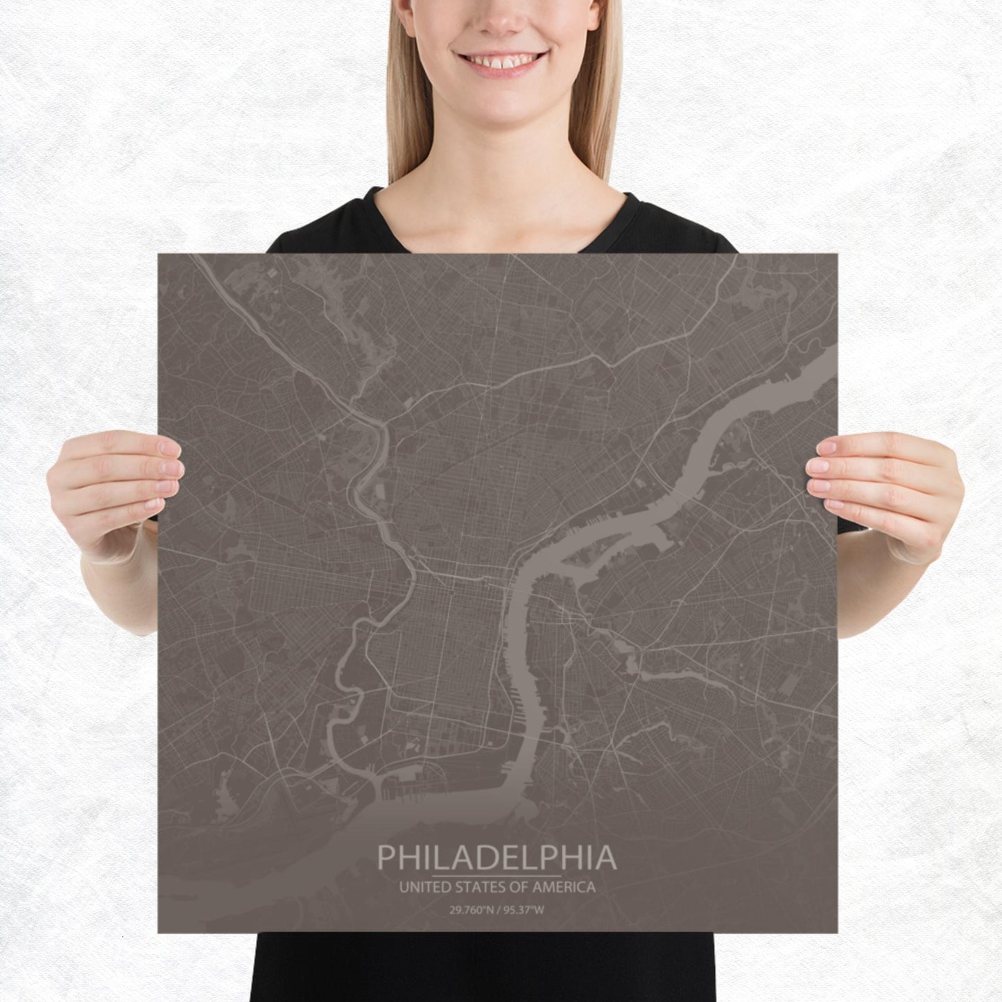 Philadelphia Brown and Grey Paper Map