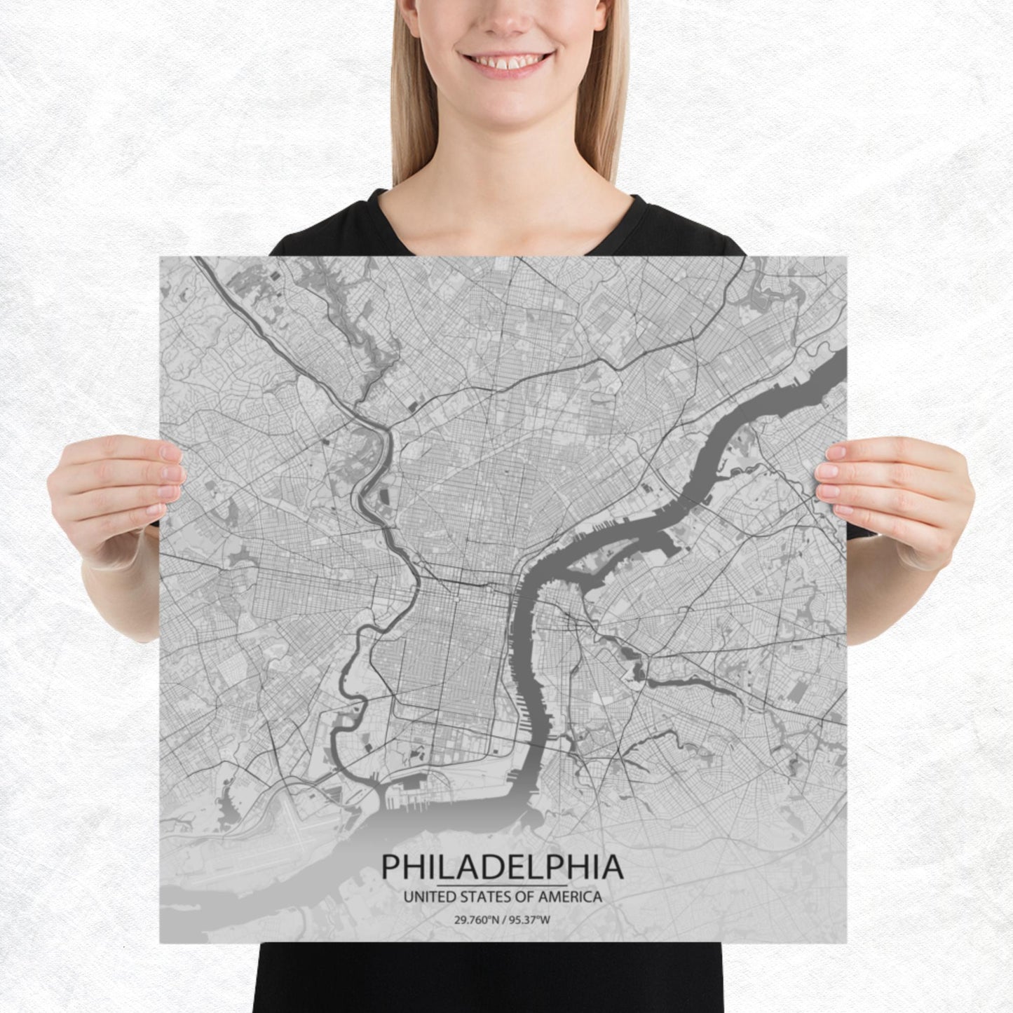 Philadelphia Light Grey Paper Map