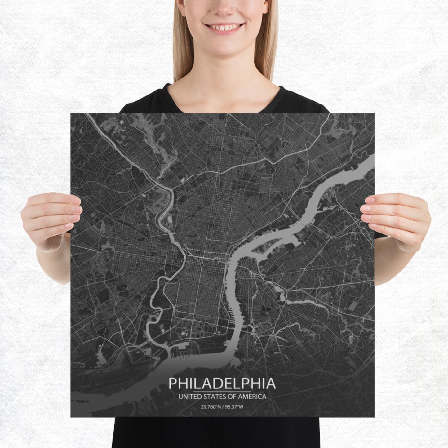 Philadelphia Dark Grey Paper Map