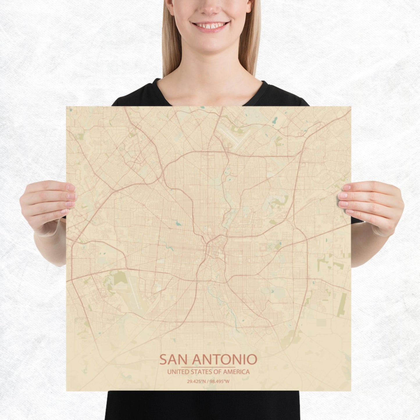 San Antonio Vintage Style Paper Map