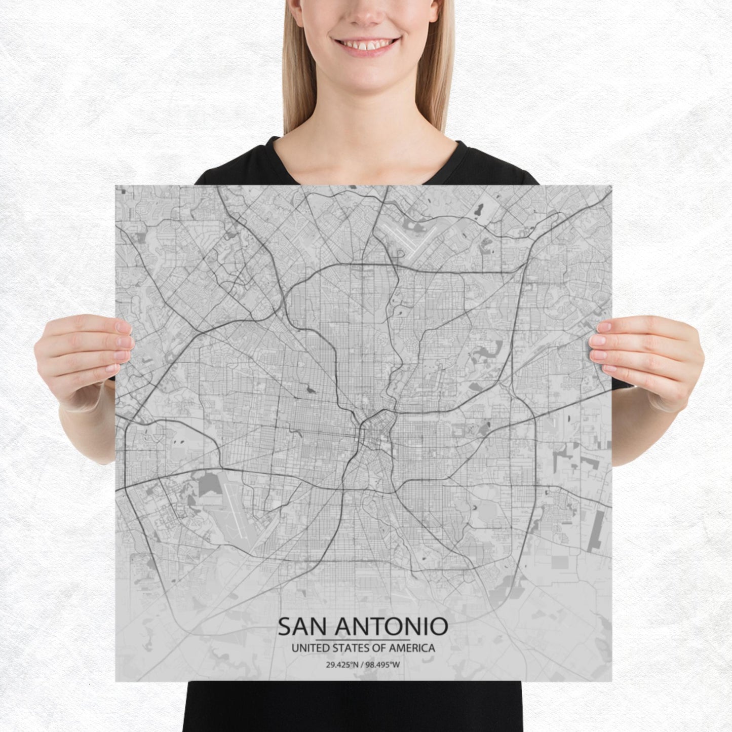 San Antonio Light Grey Paper Map