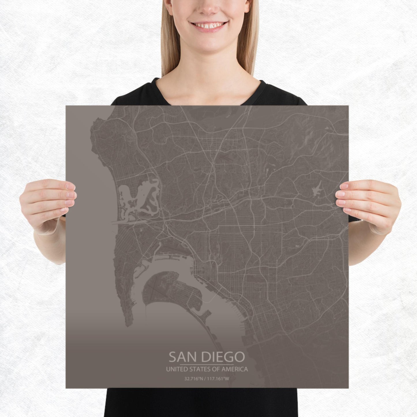 San Diego Brown and Grey Paper Map