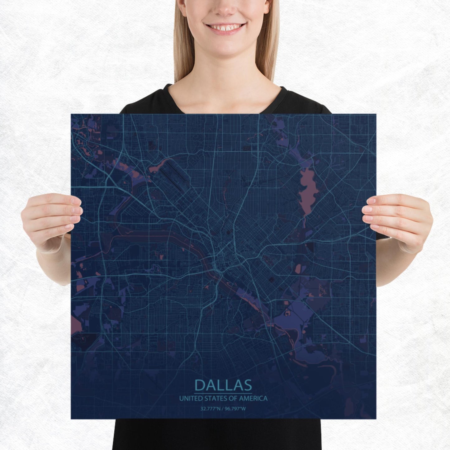 Dallas Blue and Purple Paper Map