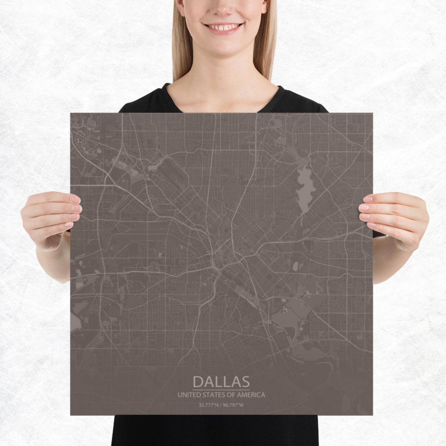 Dallas Brown and Grey Paper Map