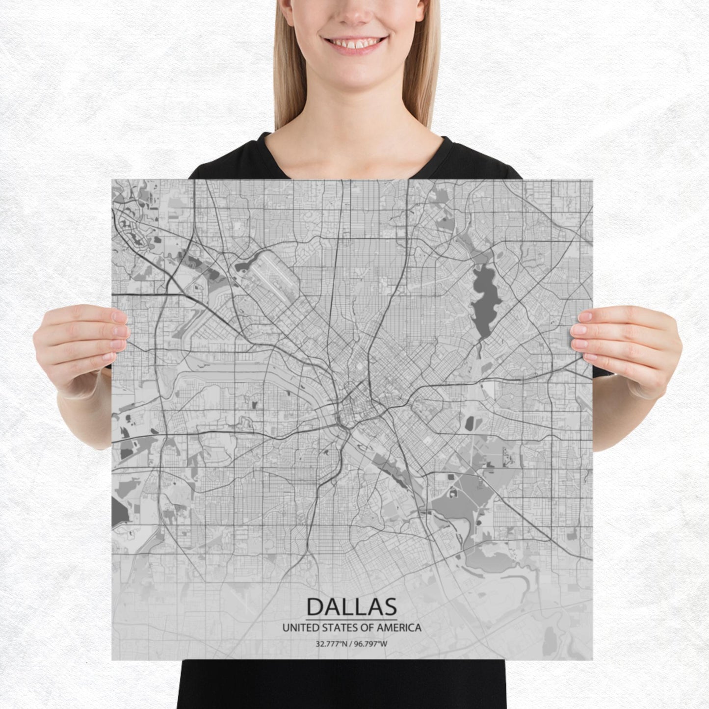 Dallas Light Grey Paper Map