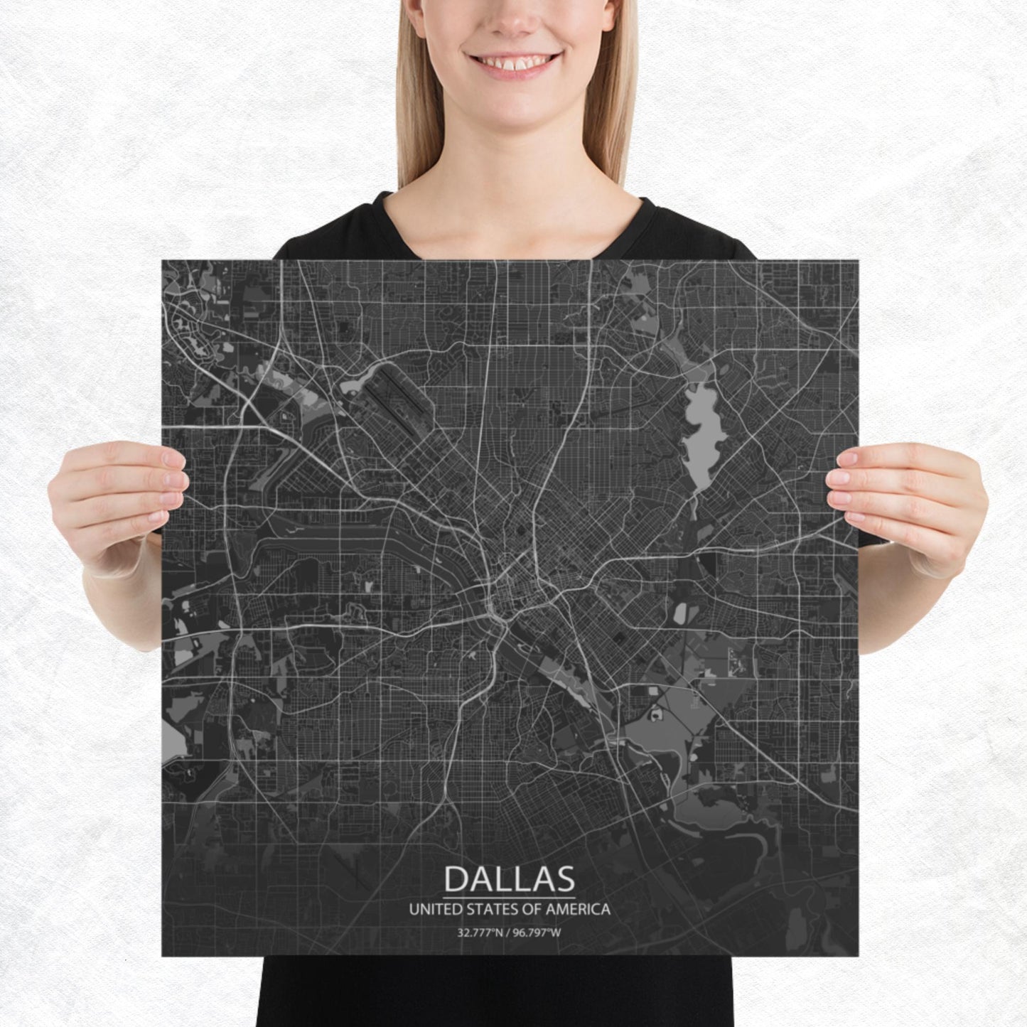 Dallas Dark Grey Paper Map
