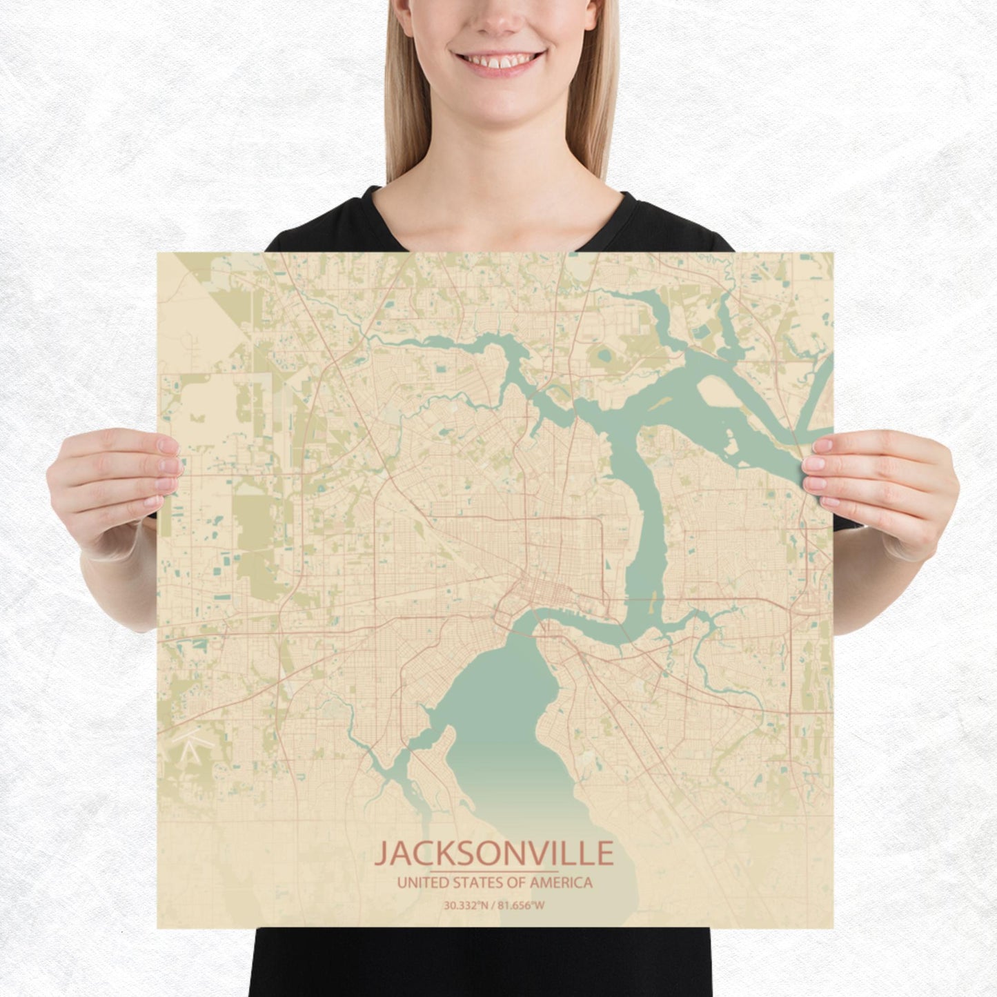 Jacksonville Vintage Style Paper Map