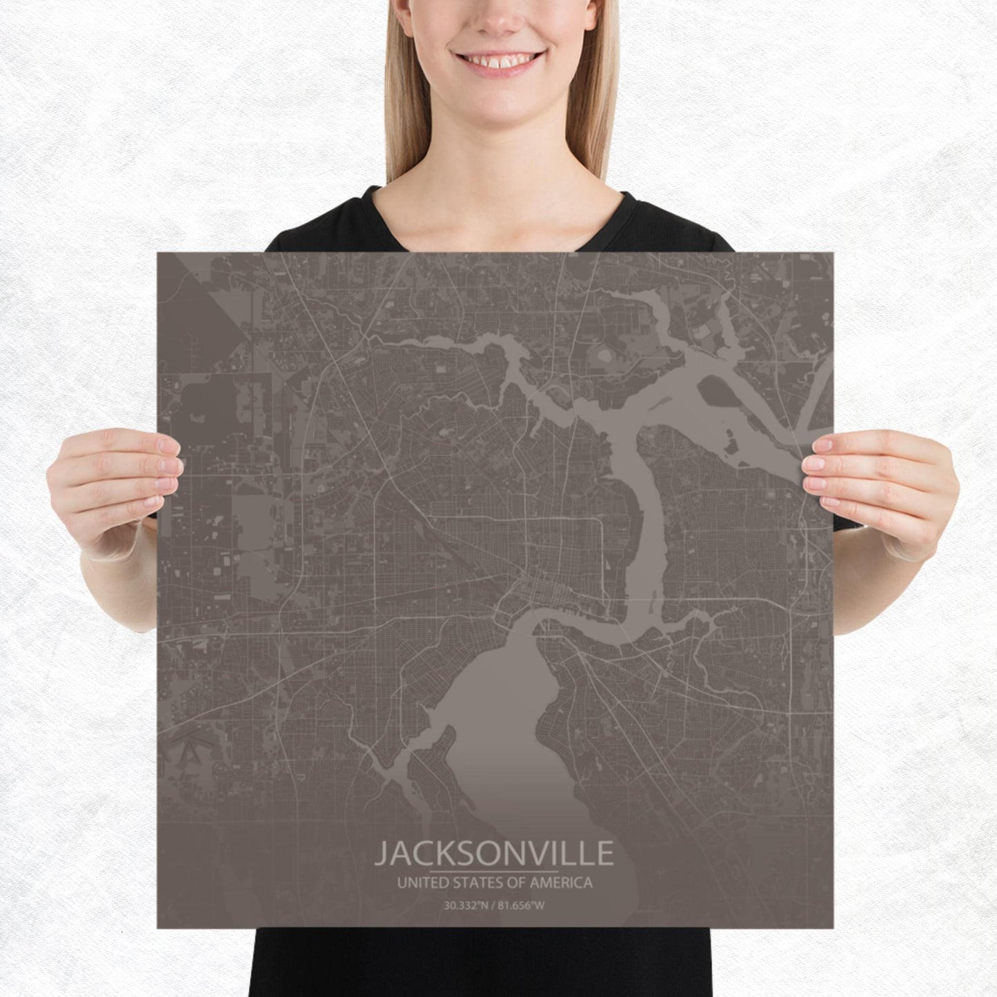 Jacksonville Brown and Grey Paper Map