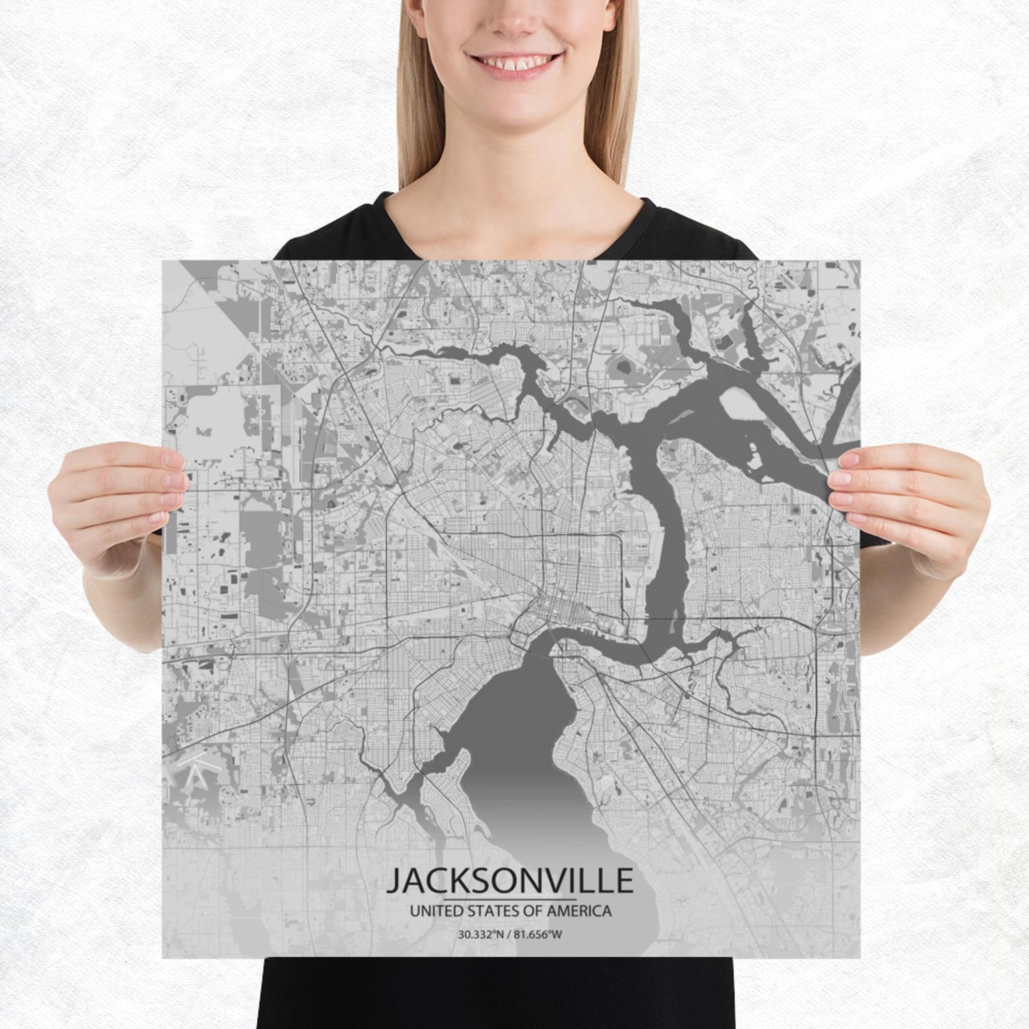 Jacksonville Light Grey Paper Map