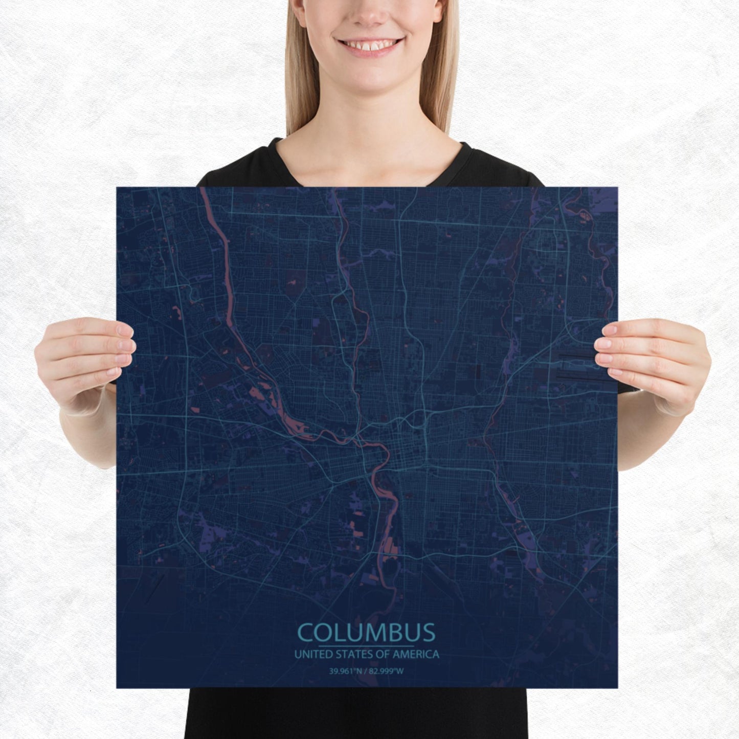 Columbus Blue and Purple Paper Map