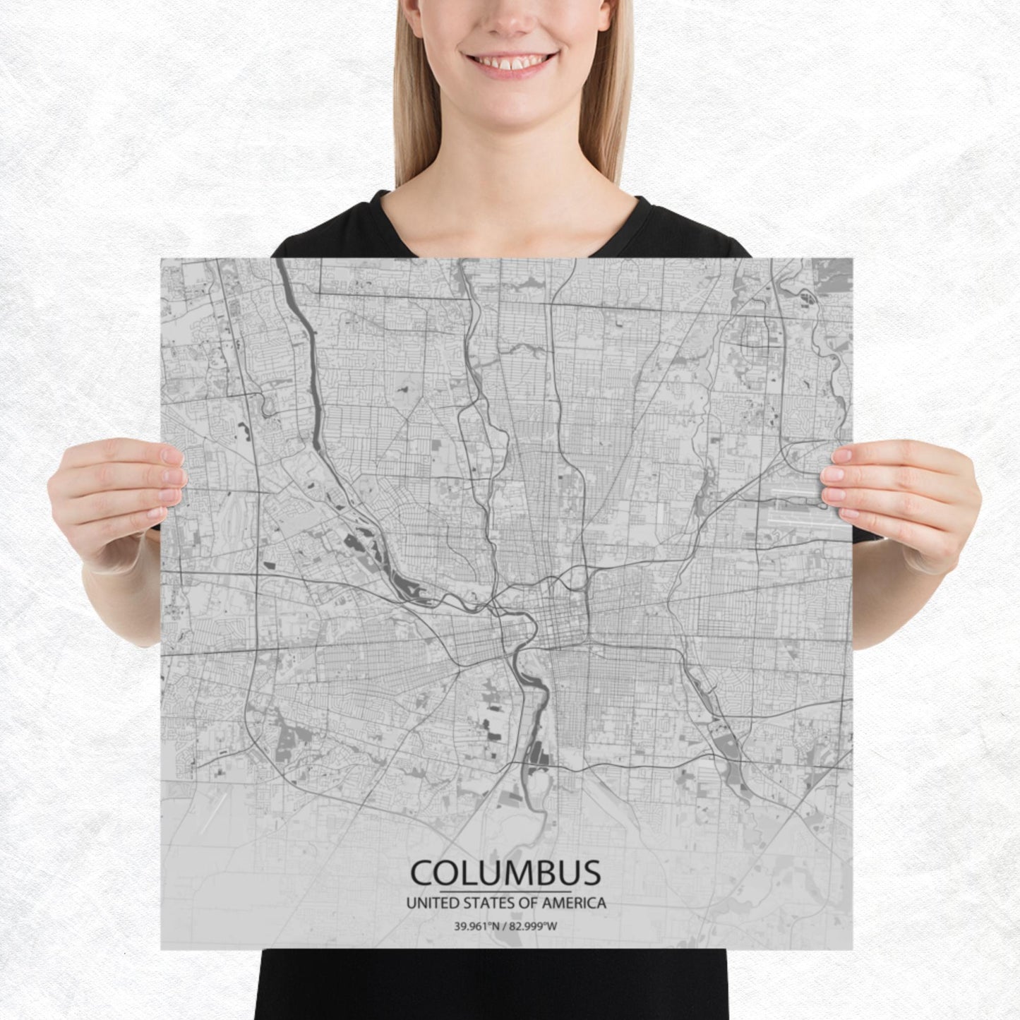 Columbus Light Grey Paper Map