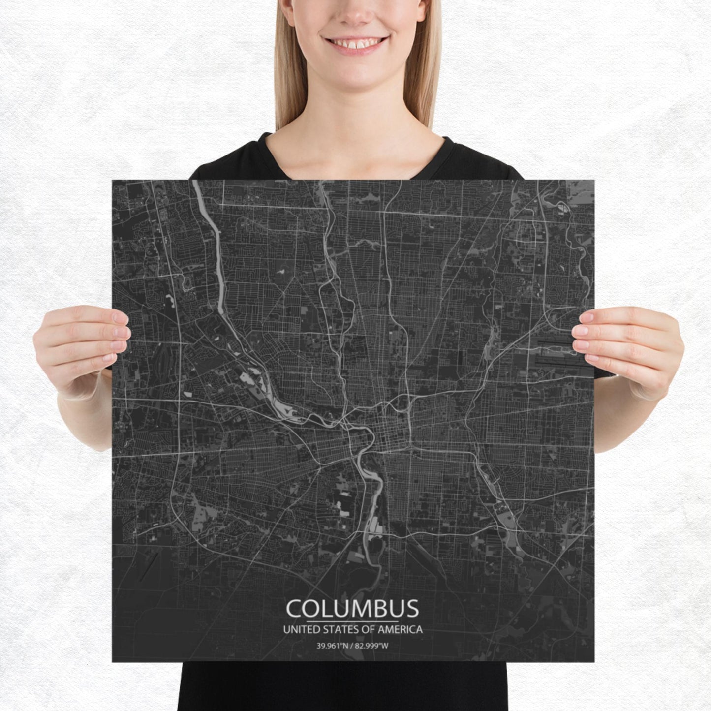 Columbus Dark Grey Paper Map