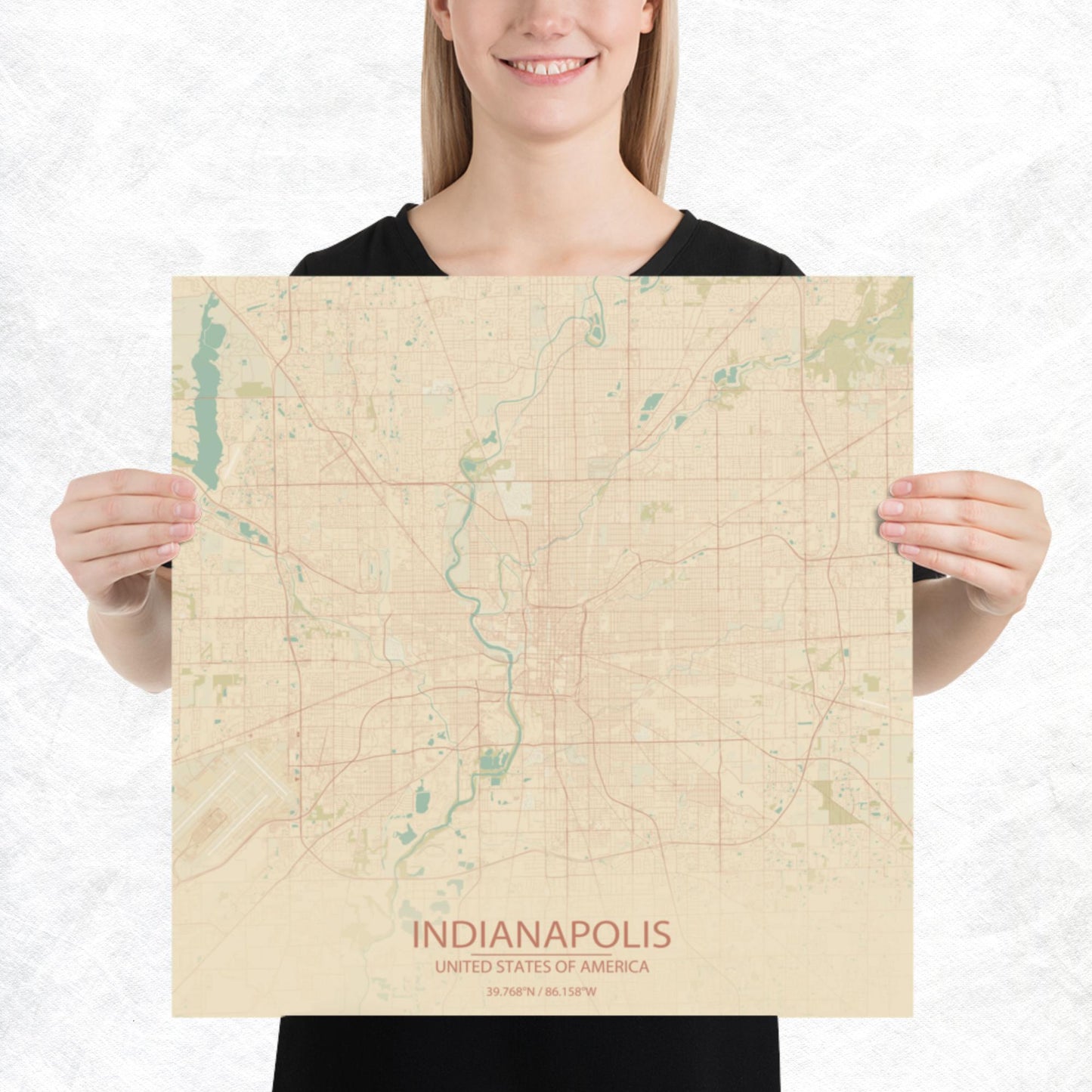 Indianapolis Vintage Style Paper Map