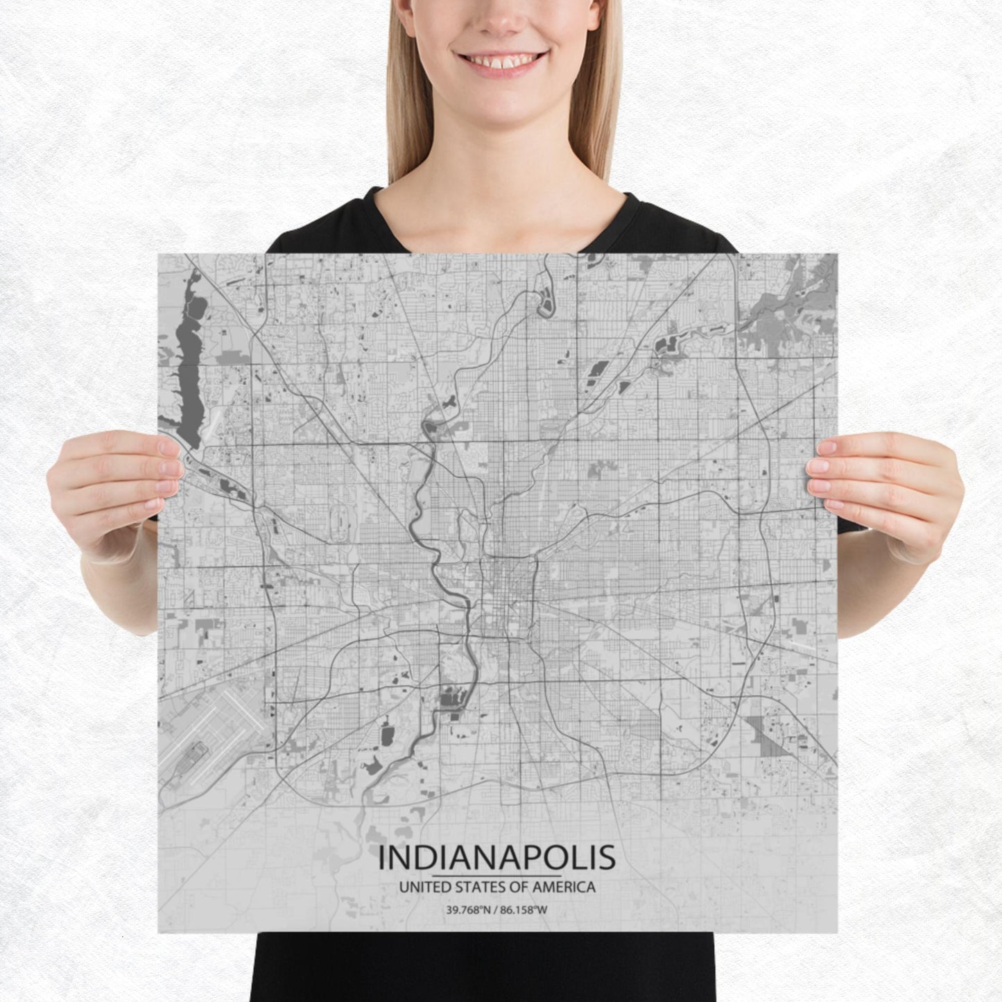 Indianapolis Light Grey Paper Map
