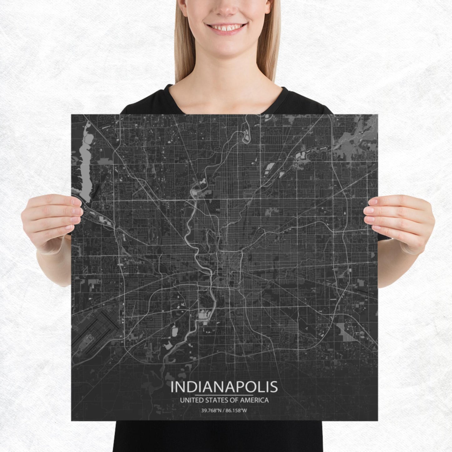 Indianapolis Dark Grey Paper Map