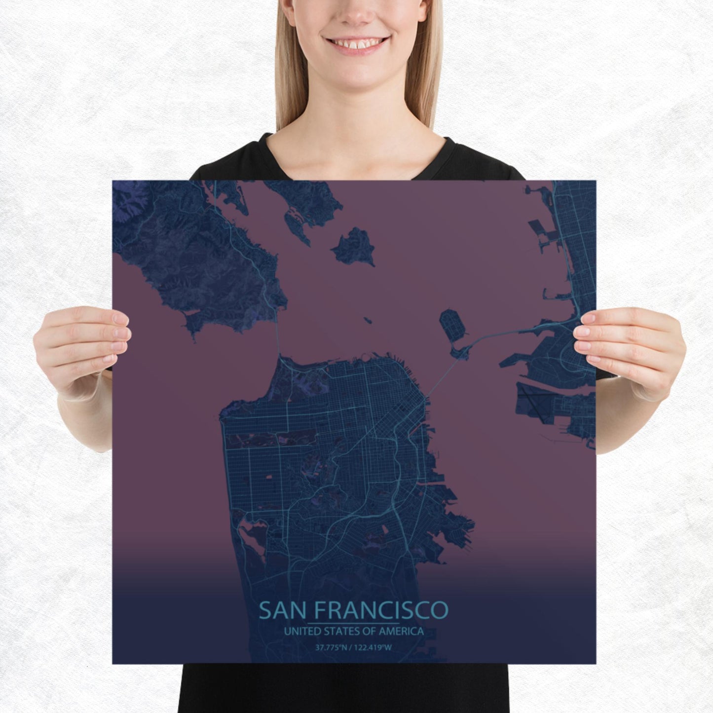 San Francisco Blue and Purple Paper Map