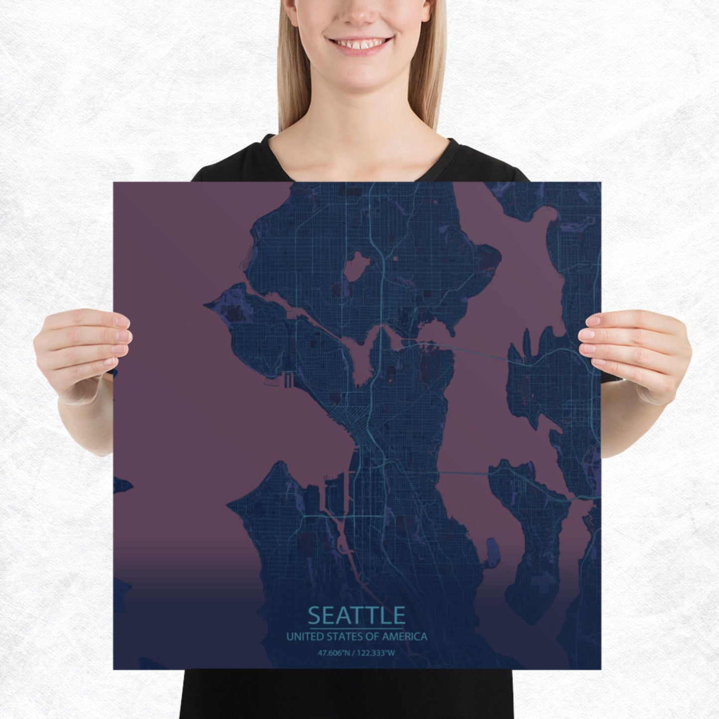 Seattle Blue and Purple Paper Map