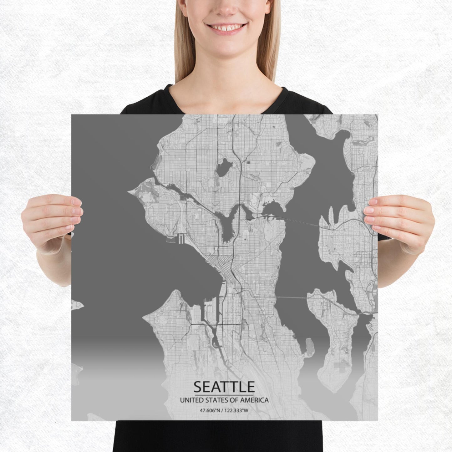 Seattle Light Grey Paper Map
