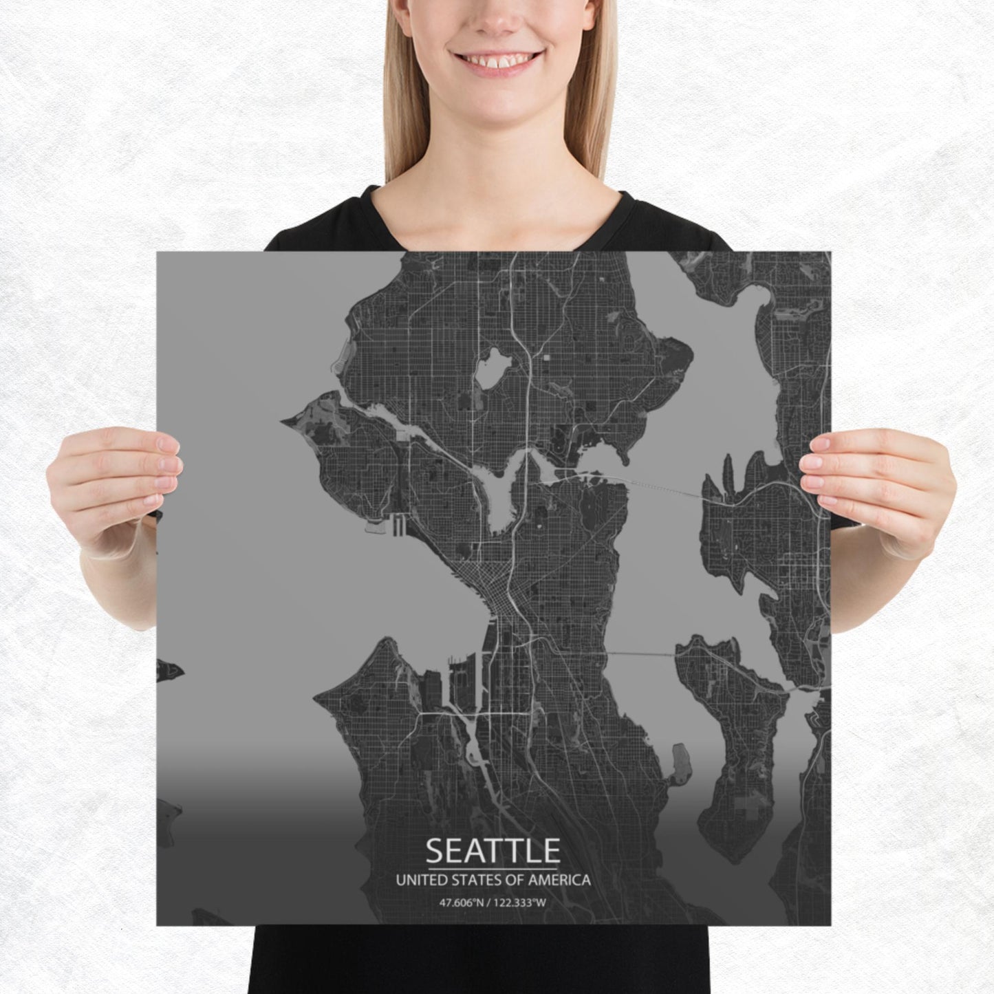 Seattle Dark Grey Paper Map
