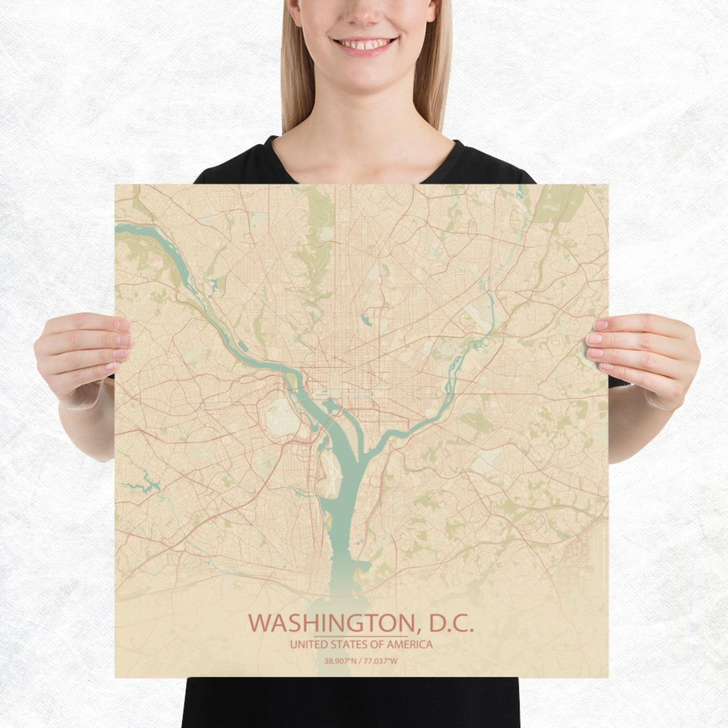 Washington, D.C. Vintage Style Paper Map