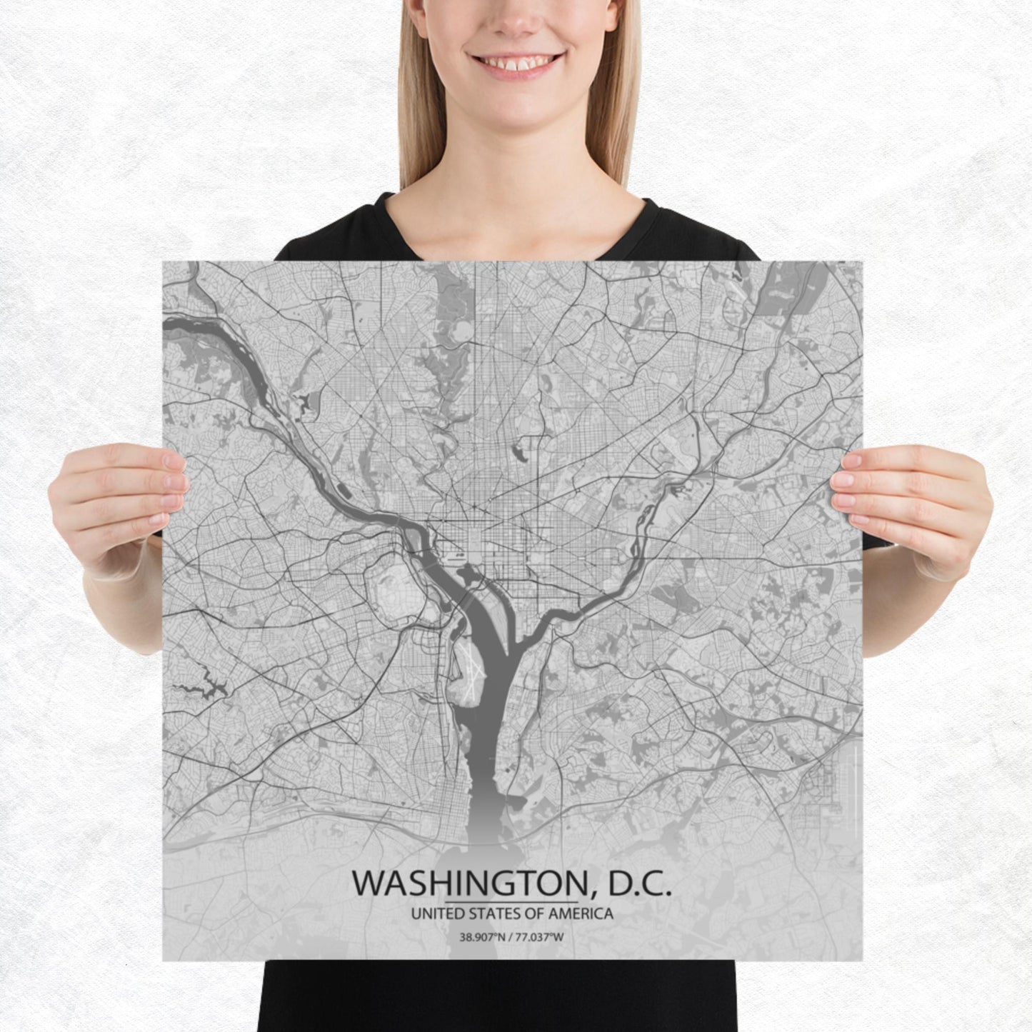 Washington, D.C. Light Grey Paper Map