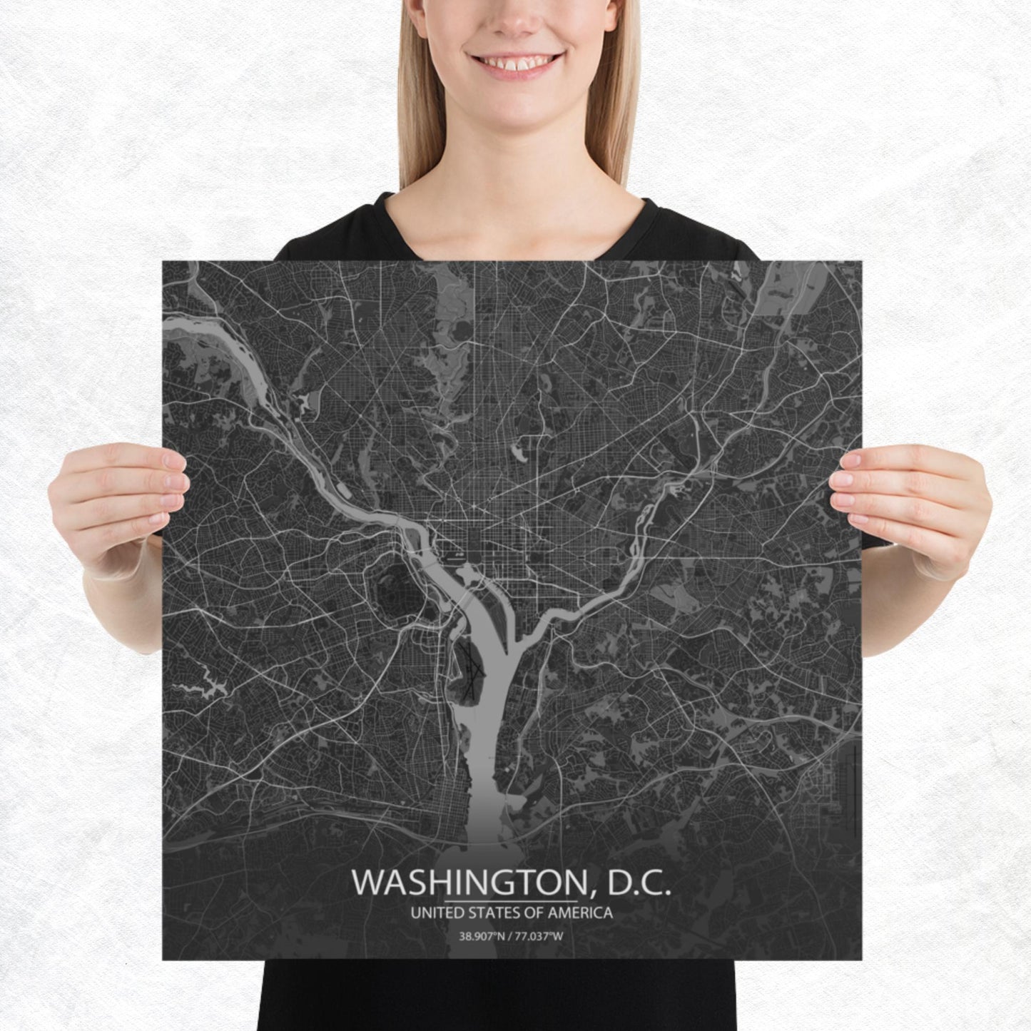 Washington, D.C. Dark Grey Paper Map